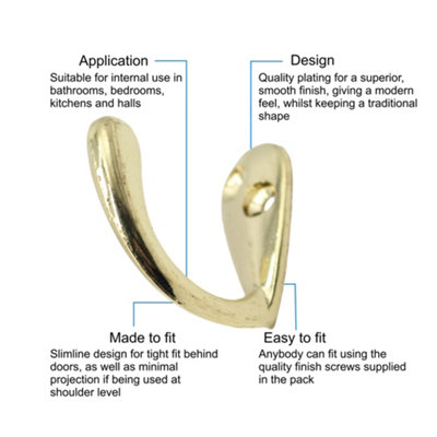 EAI - Single Robe Hook - Brass Plated - Pack of 4