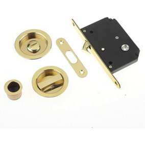 EAI - Sliding Door Bathroom Mortice Lock - Polished Brass Lacquered