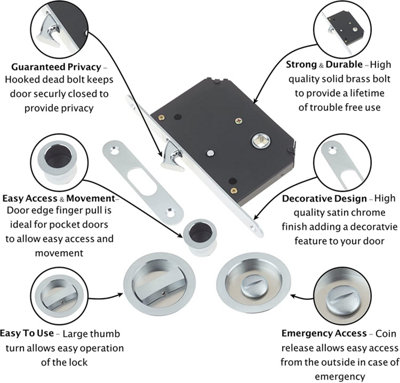 EAI - Sliding Door Bathroom mortice lock - Satin Chrome
