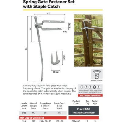 EAI Spring Gate Fastener Set With Staple Catch - 600mm / 24 inch - Hot Dipped Galvanised
