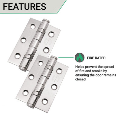 EAI Stainless Ball Bearing Hinges Grade 7 - 76x50x2mm - Square Corners - Polished - Pair Including Screws