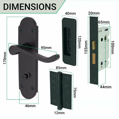 EAI - Summer Scroll Lever on Backplate Bathroom Kit / Pack - 66mm Lock - 76mm Hinges - Matt Black