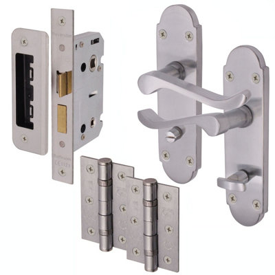 EAI - Summer Scroll Lever on Backplate Bathroom Kit / Pack - 66mm Lock - 76mm Hinges - Satin Chrome Price Comparisons | Compare The Build
