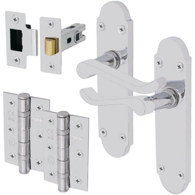EAI - Summer Scroll Lever on Backplate Latch Kit / Pack - 66mm Latch - 76mm Hinges - Polished Chrome Price Comparisons | Compare The Build