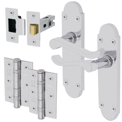 EAI - Summer Scroll Lever on Backplate Latch Kit / Pack - 66mm Latch - 76mm Hinges - Polished Chrome