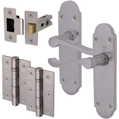 EAI - Summer Scroll Lever on Backplate Latch Kit / Pack - 66mm Latch - 76mm Hinges - Satin Chrome Price Comparisons | Compare The Build