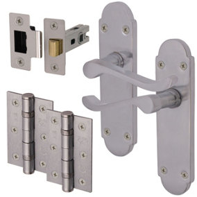 EAI - Summer Scroll Lever on Backplate Latch Kit / Pack - 66mm Latch - 76mm Hinges - Satin Chrome