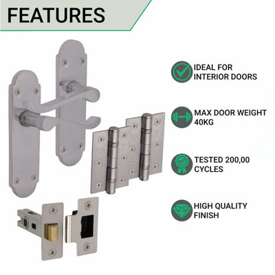 EAI - Summer Scroll Lever on Backplate Latch Kit / Pack - 66mm Latch - 76mm Hinges - Satin Chrome