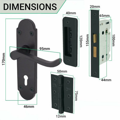 EAI - Summer Scroll Lever on Backplate Lock Kit / Pack - 66mm Lock - 76mm Hinges - Matt Black