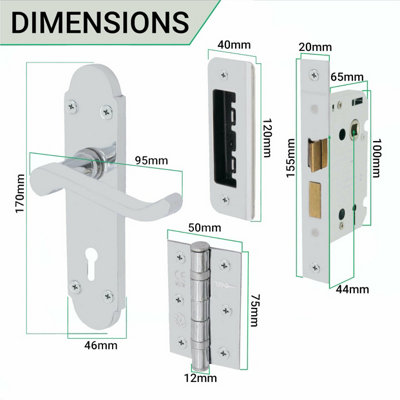 EAI - Summer Scroll Lever on Backplate Lock Kit / Pack - 66mm Lock - 76mm Hinges - Polished Chrome