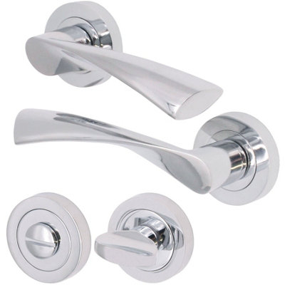 EAI - Swept Door Handle and Bathroom Thumb Turn Lock - 140mm x 50mm - Polished Chrome Price Comparisons | Compare The Build