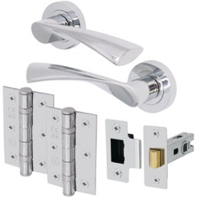 EAI - Swept Lever on Rose Latch Kit / Pack - 66mm Latch - 76mm Hinges - Polished Chrome