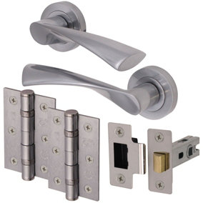 EAI - Swept Lever on Rose Latch Kit / Pack - 66mm Latch - 76mm Hinges - Satin Nickel
