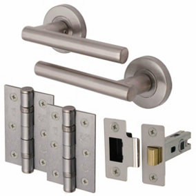 EAI - T-Bar Lever on Rose Latch Kit / Pack - 66mm Latch 76mm Hinges - Satin Nickel