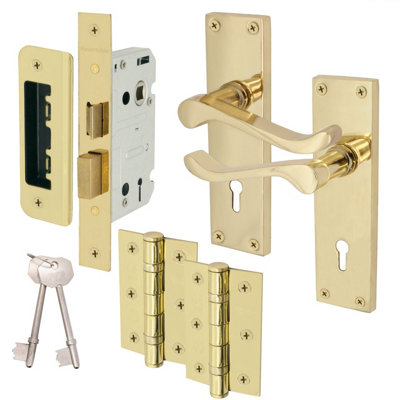 EAI - Traditional Victorian Scroll Lever on Backplate Sash Lock Kit / Pack - 152mm x 42mm - Polished Brass