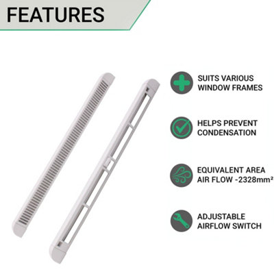 EAI Trickle Window Slot Vent Easy Fitting Inside & Out - 400mm - 3180mm²EA - White