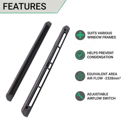EAI - Trickle Window Slot Vent Set Inside & Out - 290mm - 2328mm²EA - Black