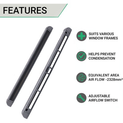 EAI Trickle Window Slot Vent Set Inside & Out - 400mm - 3180mm²EA - Anthracite Grey