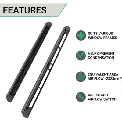 EAI Trickle Window Slot Vent Set Inside & Out - 400mm - 3180mm²EA - Black