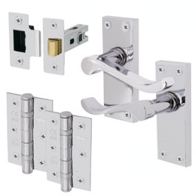 EAI - Victoria Scroll Lever on Backplate Latch Kit / Pack - 66mm Latch & 76mm Hinges - Polished Chrome