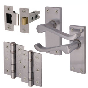EAI - Victoria Scroll Lever on Backplate Latch Kit / Pack - 66mm Latch & 76mm Hinges - Satin Chrome