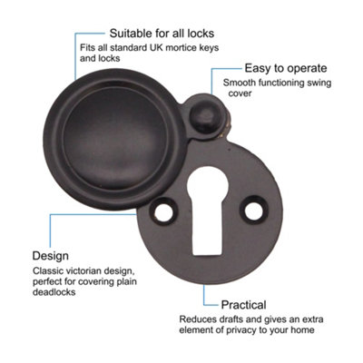 EAI Victorian Keyhole Covered Escutcheon for Front Doors - 34mm - Black
