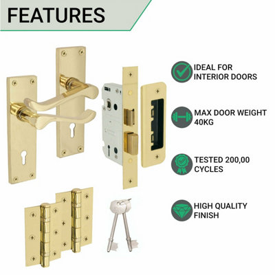 EAI - Victorian Scroll Lever on Backplate Sash Lock Kit / Pack - 80mm Case - Polished Brass