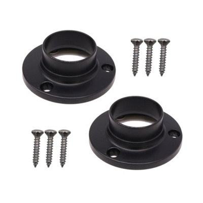 EAI - Wardrobe Rail - End Socket - 25mm - Matt Black - Pack of 2