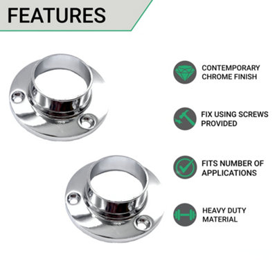 EAI - Wardrobe Rail Locking End Socket Suit - 25mm Diameter Rail - Polished Chrome - Pack of 2