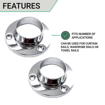 EAI - Wardrobe Rail Locking End Socket Suit - 25mm Diameter Rail - Polished Chrome - Pack of 2