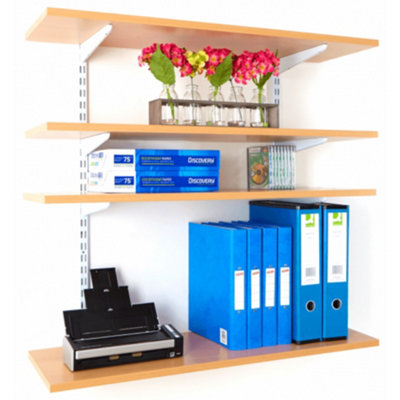 EAI White Twin Slot 4 Shelf Kit Pack 8 x Brackets & 2 x Uprights For 300mm Shelves DIY at B&Q