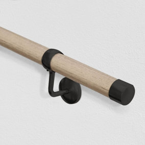 EAI - Wooden Handrail Kit - Interior Use - 3600mm - Driftwood Timber / Matt Black