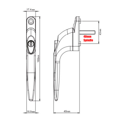 EAI Yale Trojan Sparta Quartus Inline Window Espagnolette Handle - Chrome - 40mm