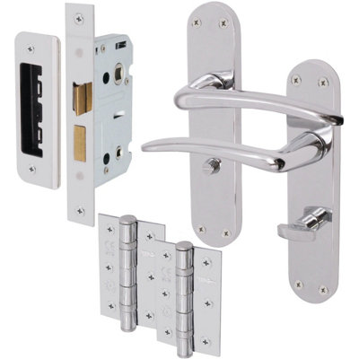 EAI - Zeno Lever on Backplate Bathroom Kit / Pack - 66mm Lock - 76mm Hinges - Polished Chrome