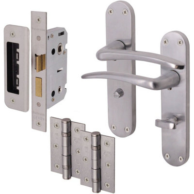 EAI - Zeno Lever on Backplate Bathroom Kit / Pack - 66mm Lock - 76mm Hinges - Satin Chrome Price Comparisons | Compare The Build