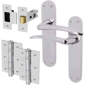 EAI - Zeno Lever on Backplate Latch Kit / Pack - 66mm Latch - 76mm Hinges - Polished Chrome