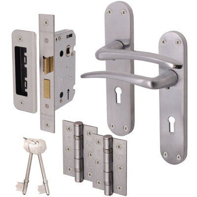 EAI - Zeno Lever on Backplate Lock Kit / Pack - 66mm Lock - 76mm Hinges - Satin Chrome