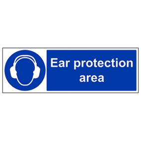 Ear Protection Area PPE Safety Sign - Rigid Plastic - 300x100mm (x3)