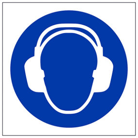 Ear Protection Logo PPE Mandatory Sign - Adhesive Vinyl 100x100mm (x3)