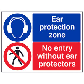 Ear Protection Zone No Entry Without Protector Sign - Rigid Plastic - 400x300mm (x3)