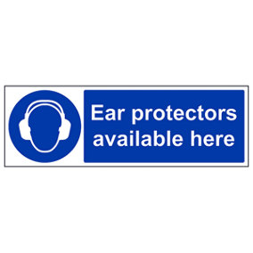Ear Protectors Available PPE Sign - Adhesive Vinyl - 450x150mm (x3)