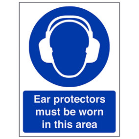 Ear Protectors Must Be Worn In This Area PPE Sign - Adhesive Vinyl - 150x200mm (x3)
