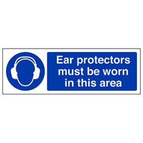 Ear Protectors Must Be Worn PPE Sign - Adhesive Vinyl - 300x100mm (x3)