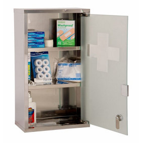 EARL 48cm Height Large Wall Mounted Lockable Stainless Steel Medicine Cabinet First Aid Cupboard Box