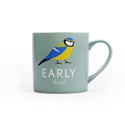 Early Bird Mug - Dishwasher & Microwave Safe Porcelain Blue Tit Bird Design Tea, Coffee, Hot Chocolate Cup - 330ml Capacity