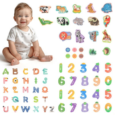 Early Kids Education Magnetic Sticker Set Animals Alphanumeric Fridge ...