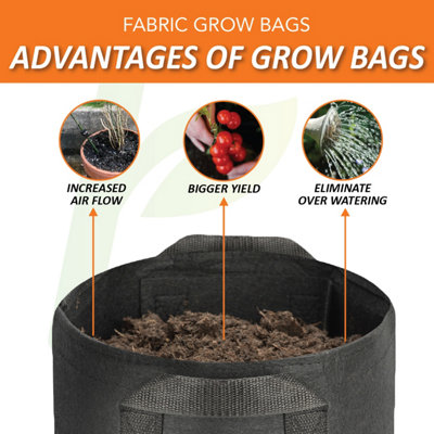 EarlyGrow 5-Pack 10 litres (3 US gallon) Fabric Plant Grow Bags Heavy Duty Breathable Nonwoven Smart Growing Growbag Planter Pot