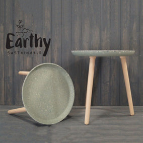 Earthy Sustainable Terrazzo Sage Bamboo Round Side Table - Set of 2