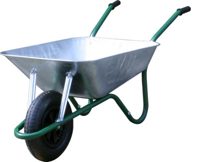 Easiload Galvanised Heavy-Duty Wheelbarrow With 150kg/85l Capacity, Galvanised Metal Pan Tray, Solid Wheel, Anti-Slip Handles