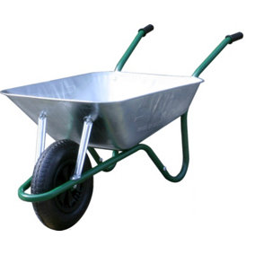 Easiload Galvanised Heavy-Duty Wheelbarrow With 150kg/85l Capacity, Galvanised Metal Pan Tray, Solid Wheel, Anti-Slip Handles